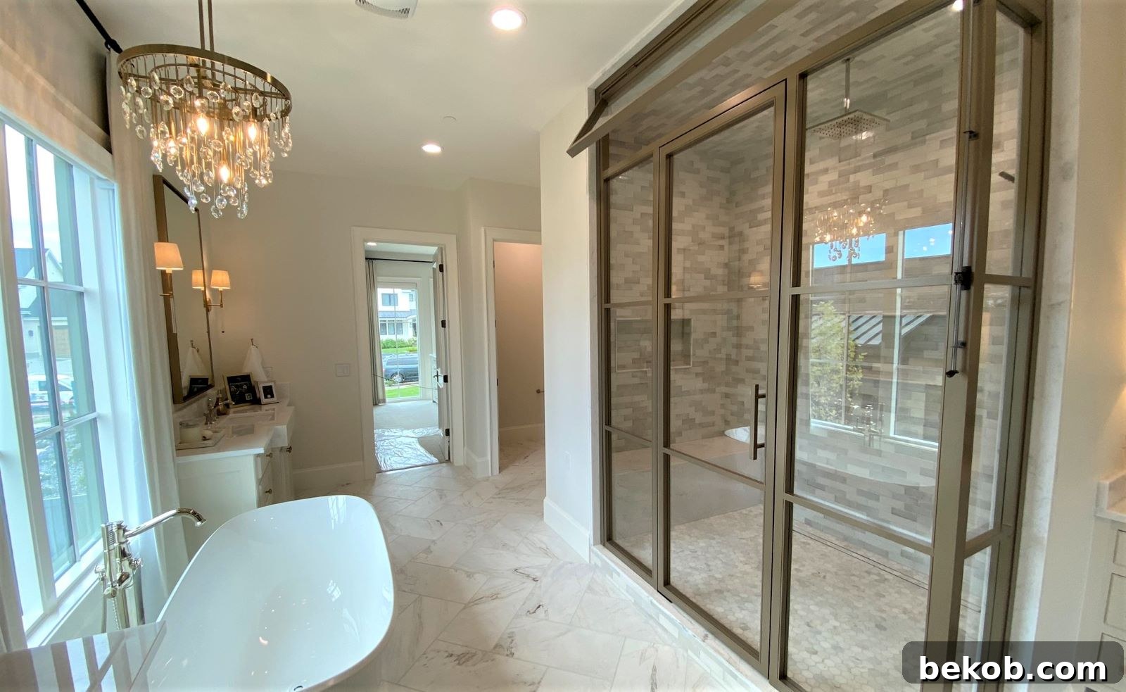 Spa-inspired bathroom with rainfall shower and luxurious finishes