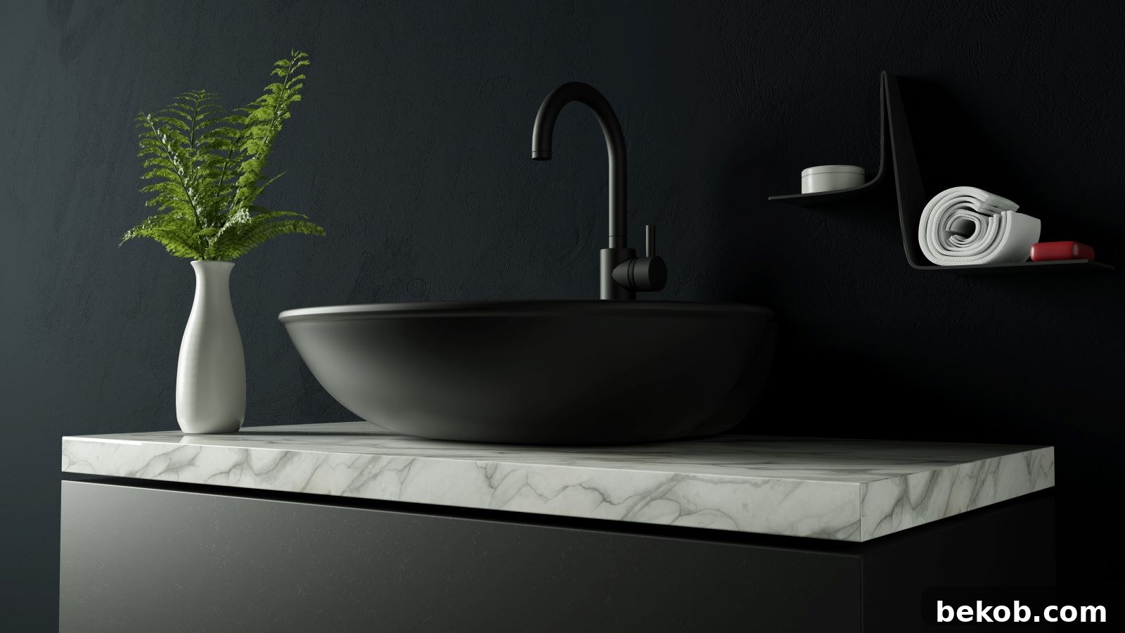 Modern bathroom featuring well-cut shapes and tactile surfaces like textured handles