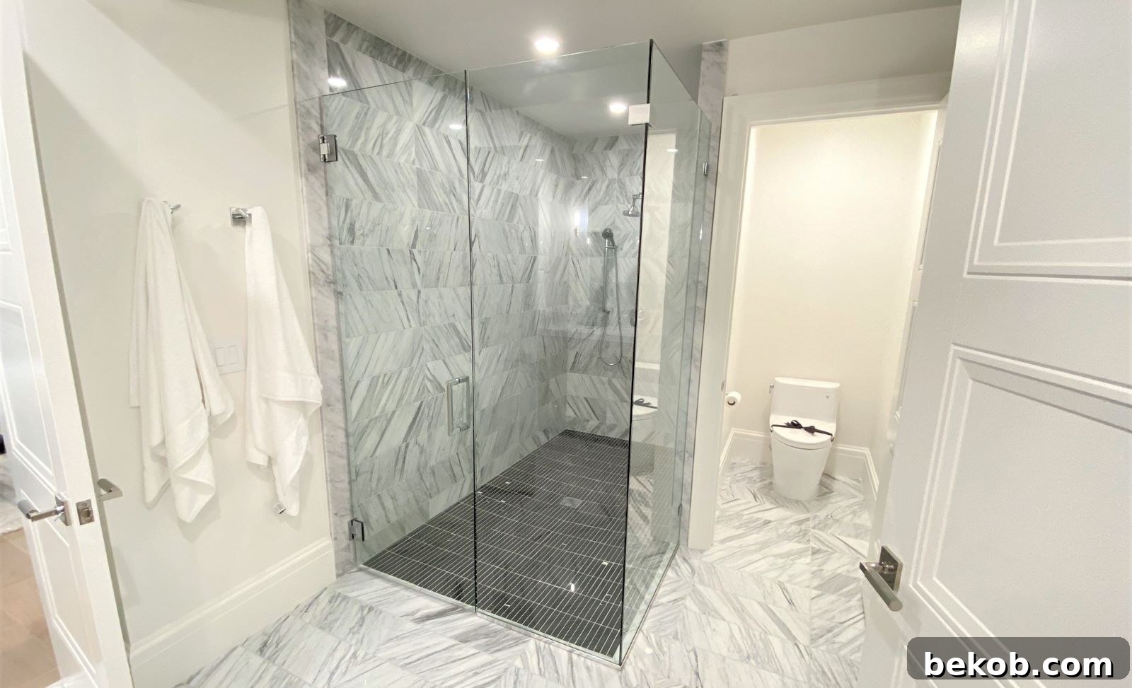 Luxurious walk-in shower replacing a traditional oversized bathtub