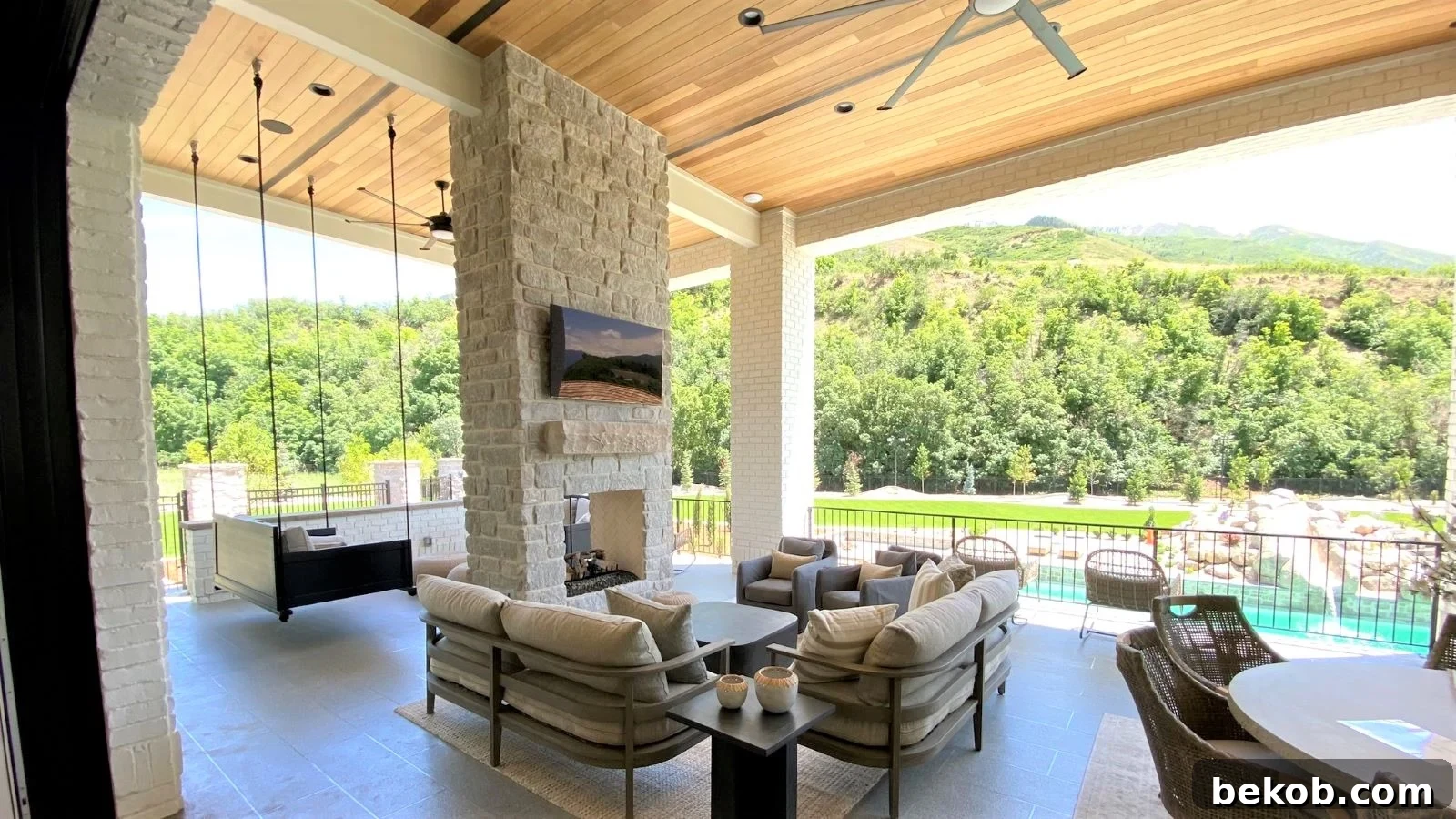 Covered Porch with Outdoor Fireplace