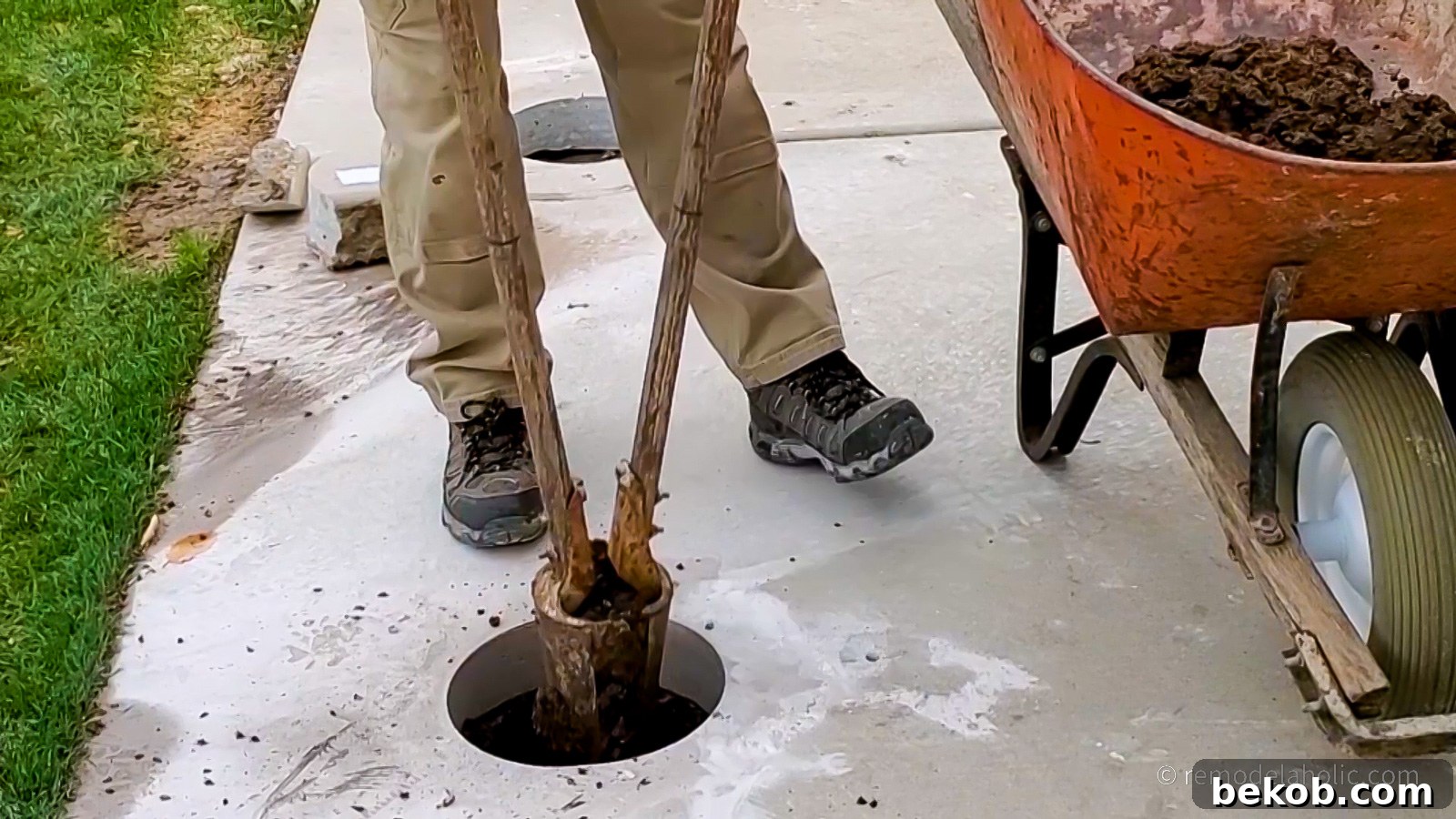 The process of digging post holes for concrete footings.