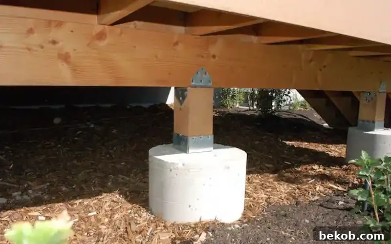 In-ground concrete piers serving as deck footings.