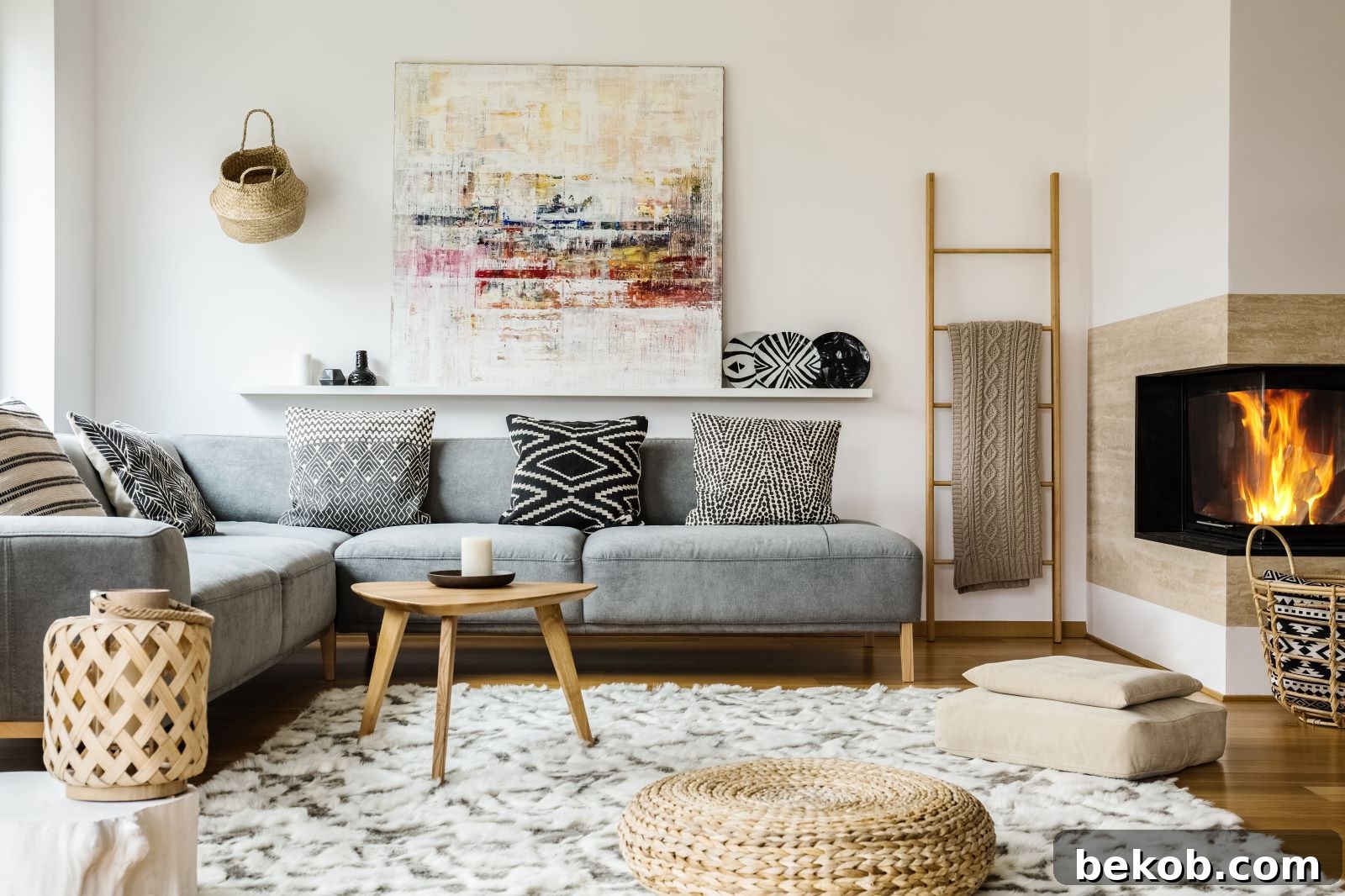 Bright and airy living room featuring light-colored walls, furniture, and a glass coffee table, illustrating how pale hues and reflective surfaces create an illusion of space.