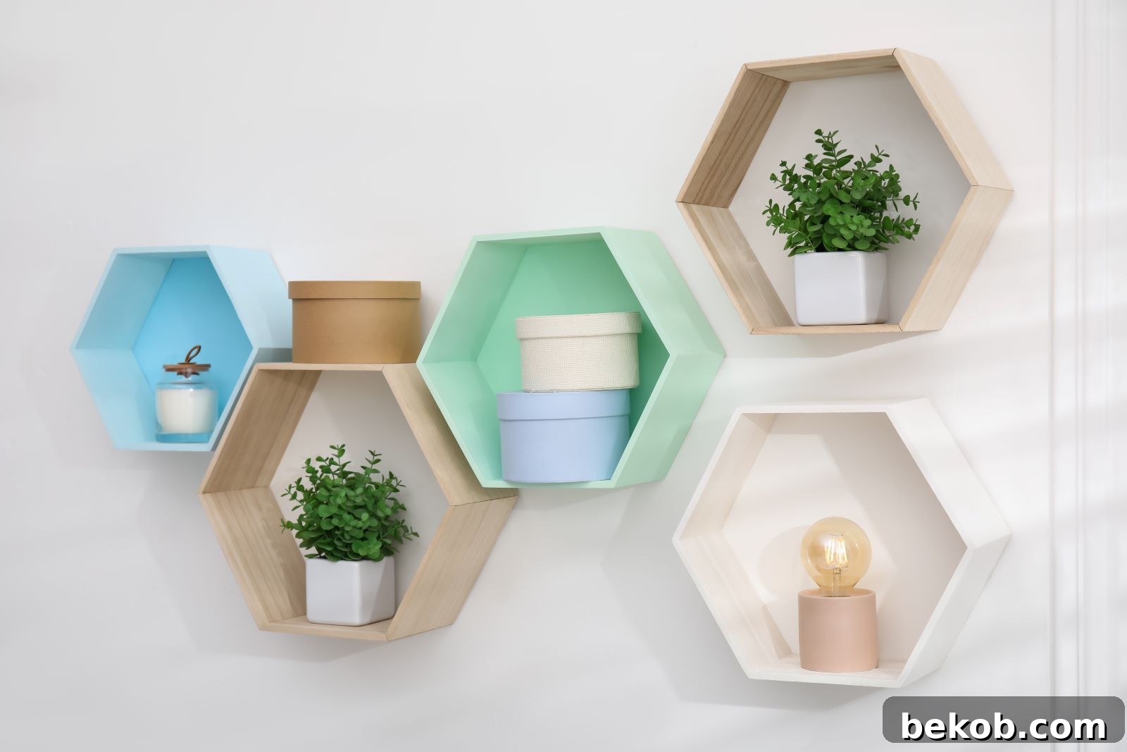 Modern floating shelf holding decor, showcasing how wall-mounted elements and 'floating' furniture layouts can visually expand a small living room by revealing more floor space.