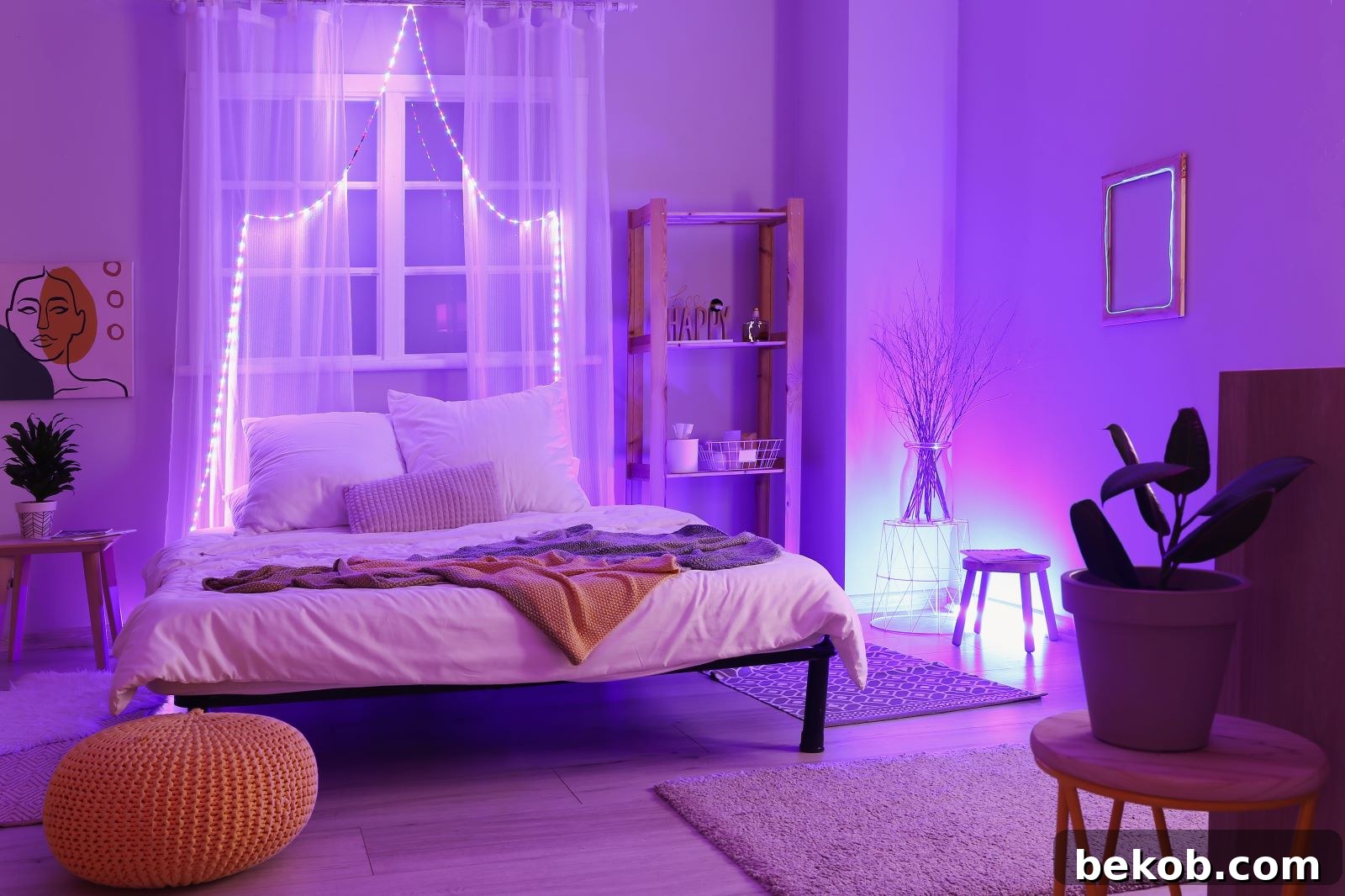 Purple Bedroom: Create a romantic bedroom atmosphere with shades of pink and purple, perfect for a tender and loving space.