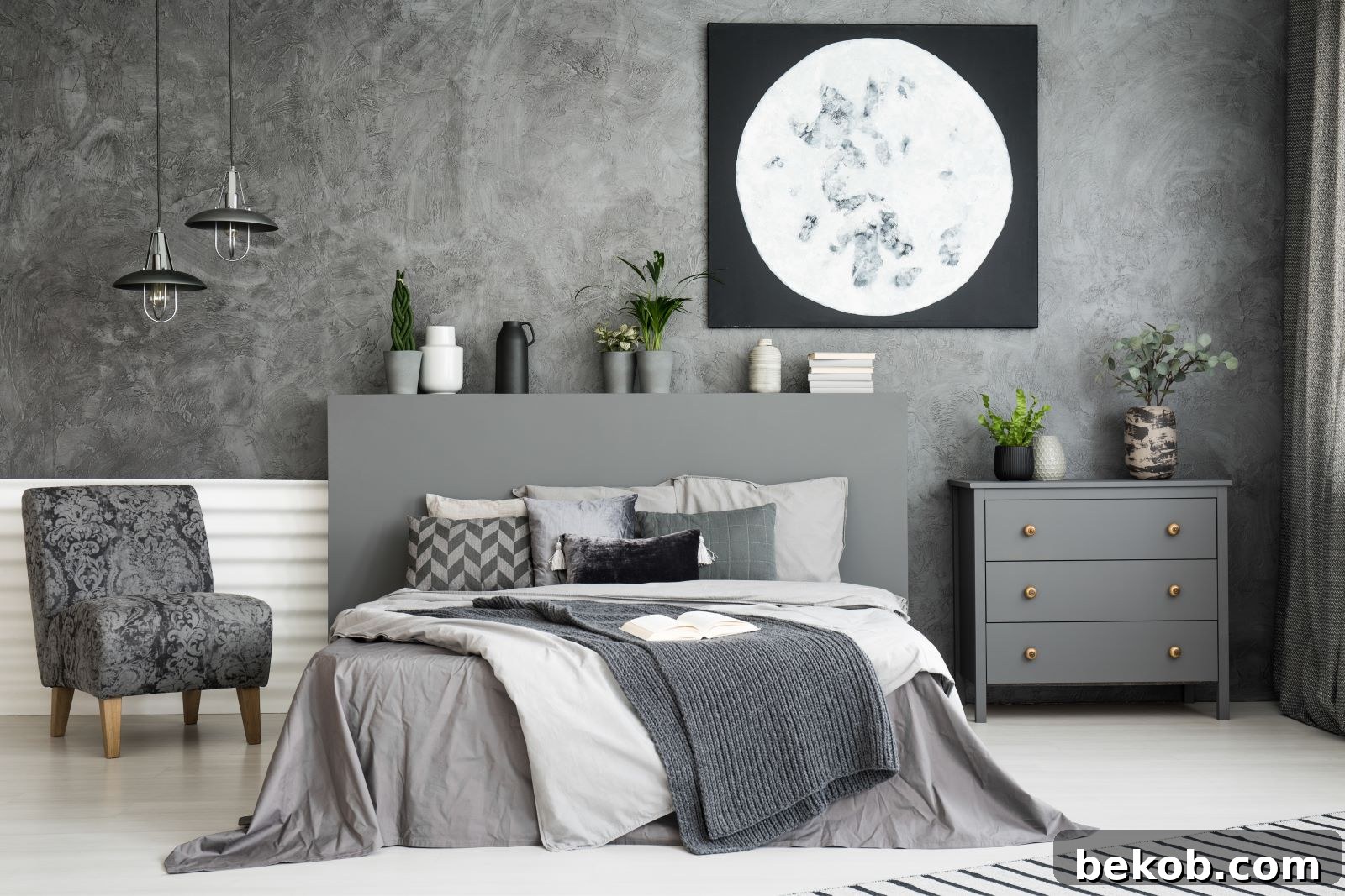 Monochrome Bedroom: Achieve a sophisticated and cohesive bedroom design with a monochromatic color scheme using varying shades of a single color.