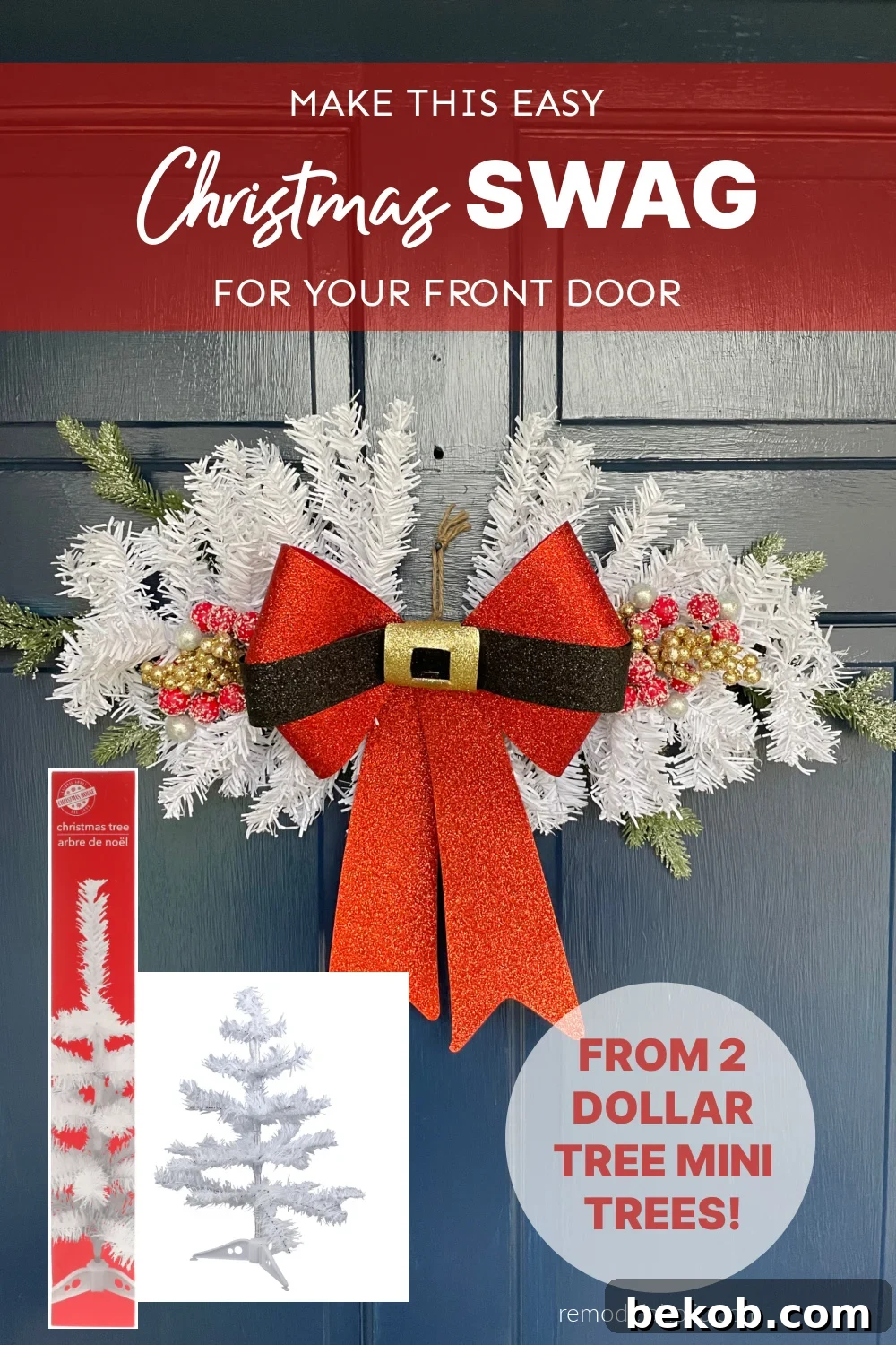 Dollar Tree DIY Christmas Swag for Front Door or Stairs from Dollar Tree Miniature Trees, Remodelaholic