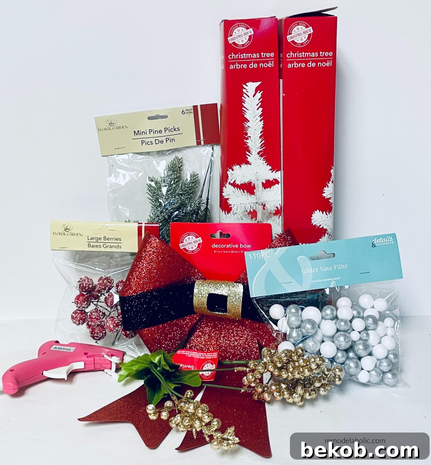 Materials for Dollar Tree DIY Christmas Swag for Front Door, Remodelaholic