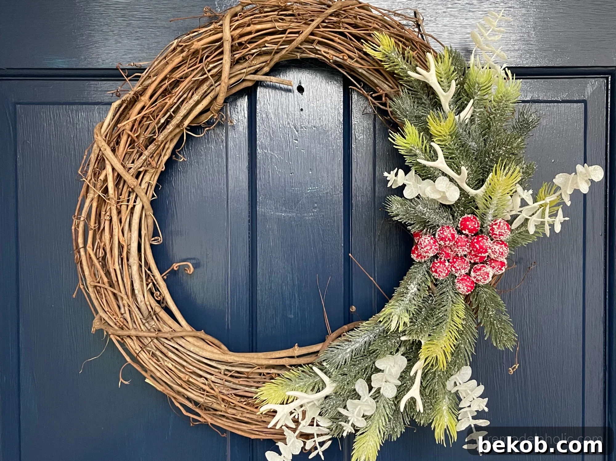 Affordable 30 Minute Dollar Tree Christmas Wreath 3 Easy DIY Simple Dollar Tree Christmas Wreath Winter Woodland With Mini Antlers Pine Berries Eucalyptus, Remodelaholic