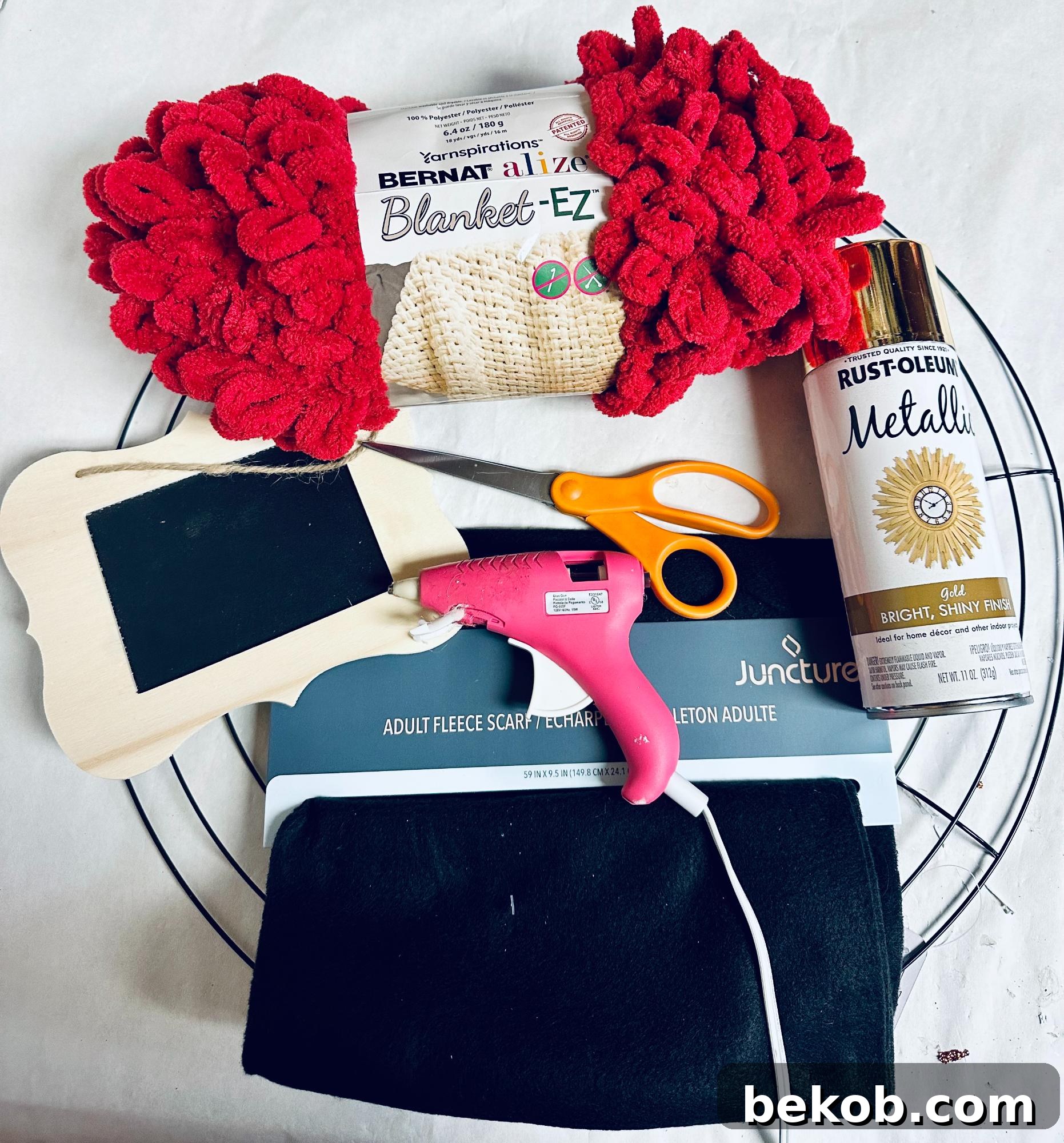 Materials for Easy DIY Santa Belt Wreath Project