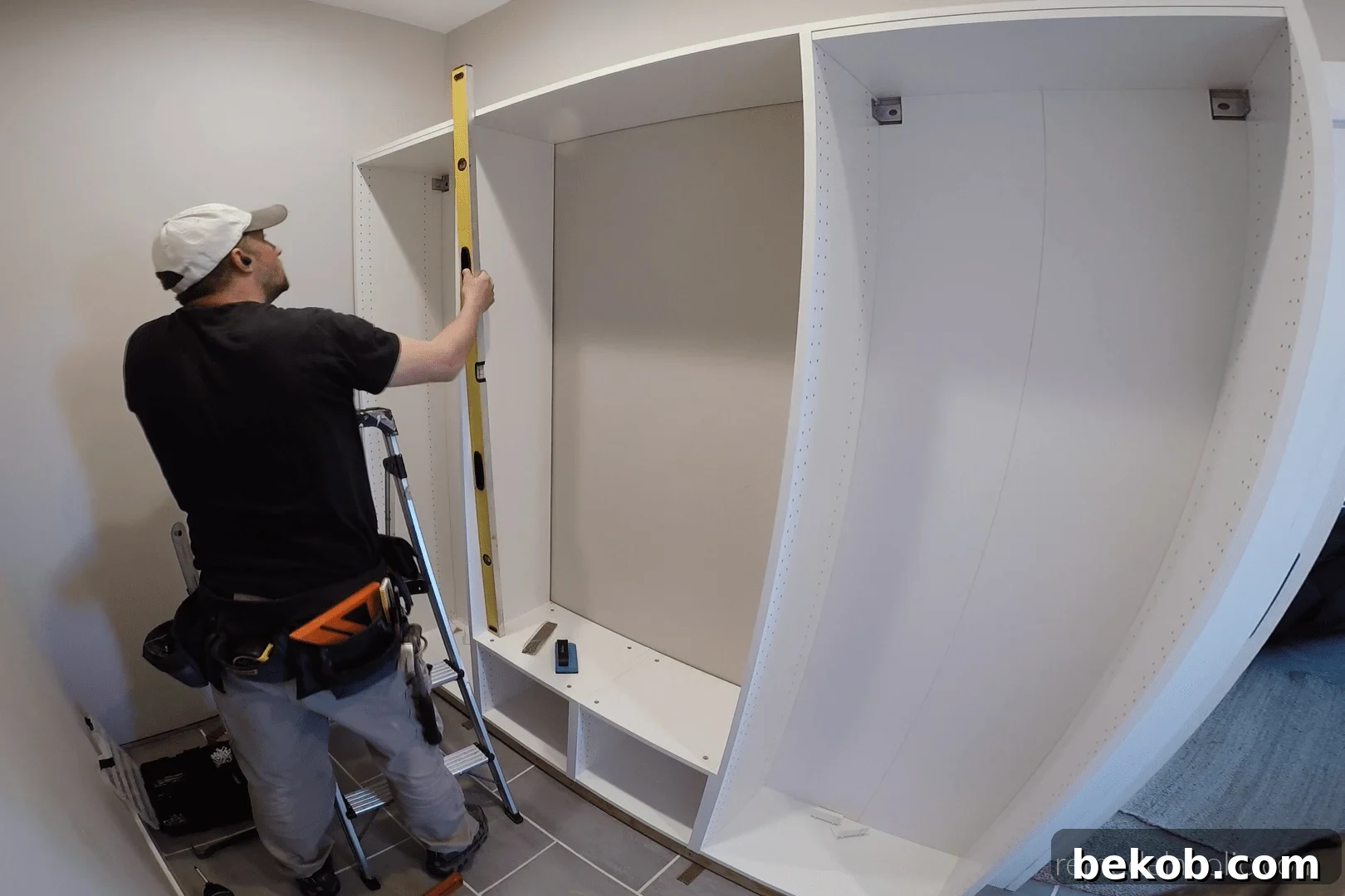 Install Top Shelf Of Ikea Mudroom Bench Cabinets, Remodelaholic