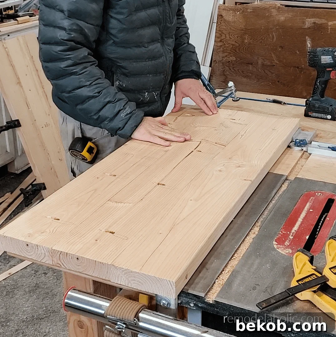 Assemble DIY Mudroom Bench Top And Shelf From Boards, Remodelaholic