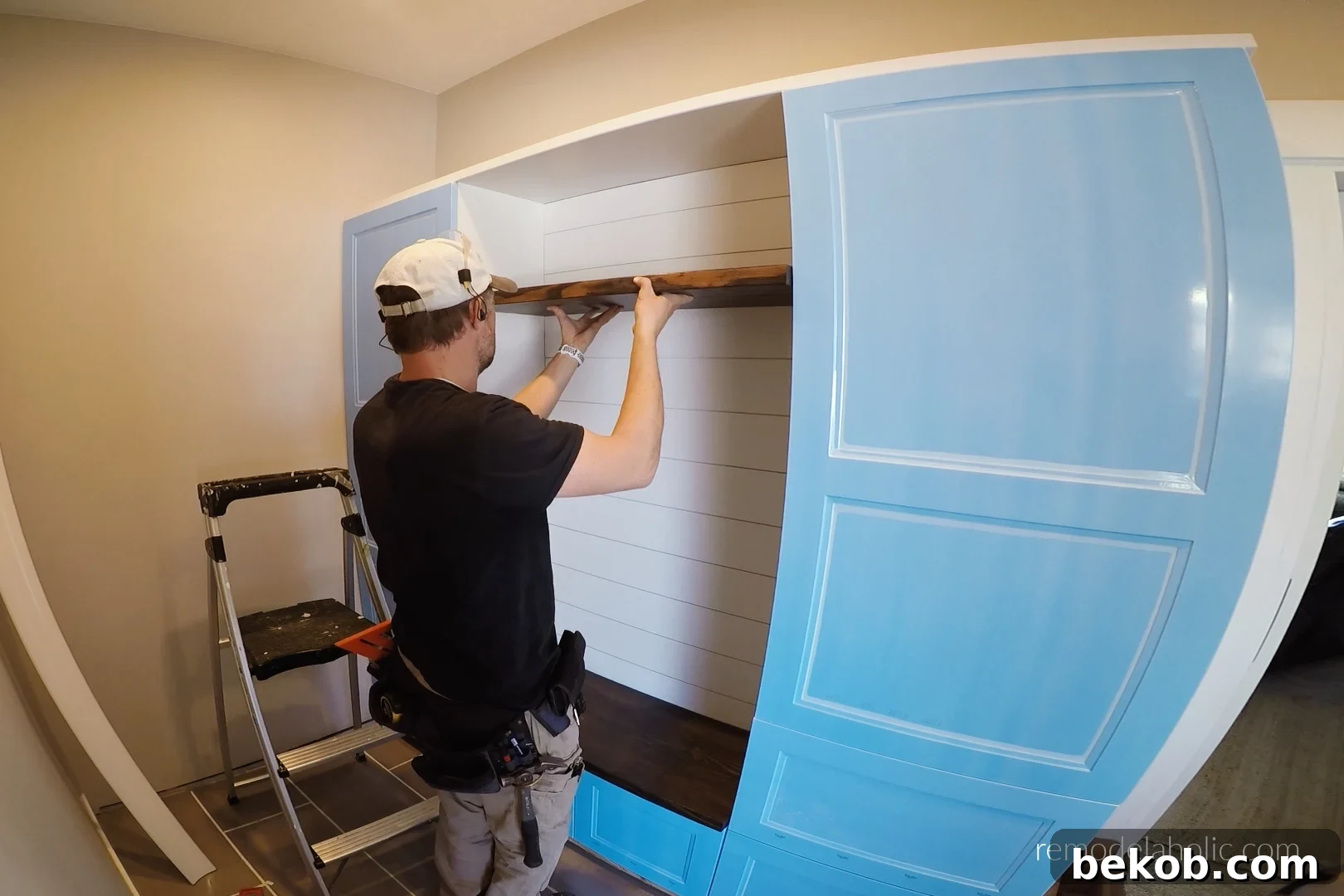 Install Mudroom Bench Shelf, Remodelaholic