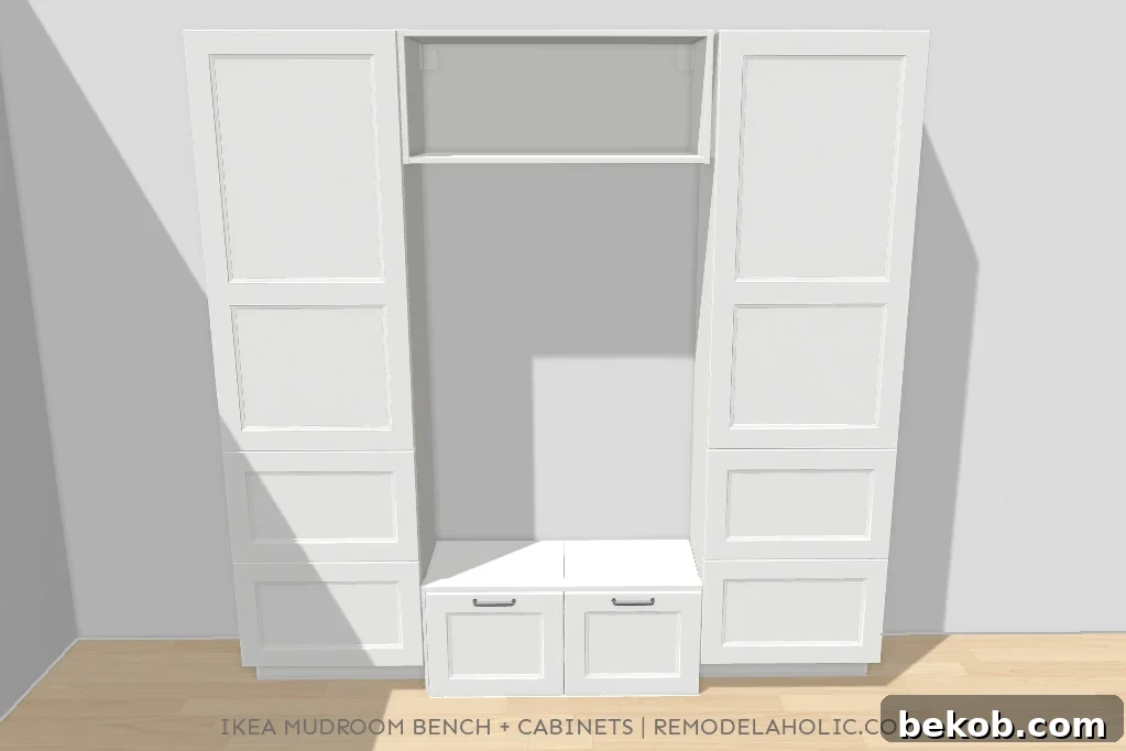 Ikea Mudroom Bench And Cabinets Mockup Supply List DIY Tutorial, Remodelaholic