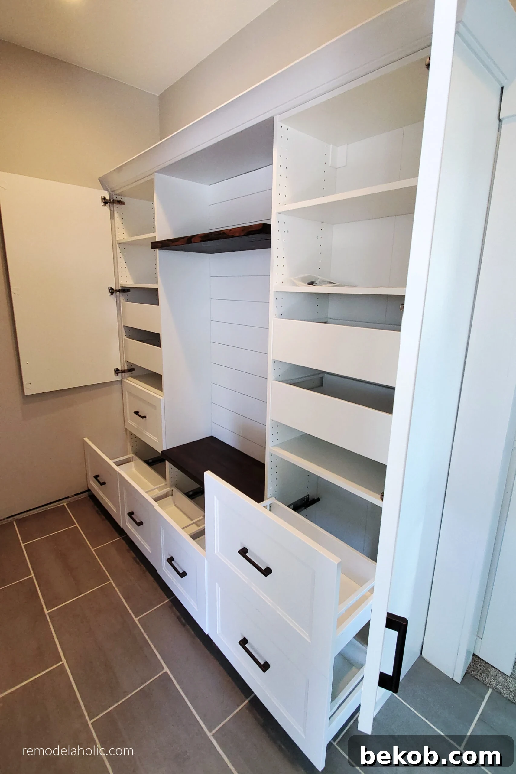 DIY IKEA Hack Mudroom Bench Cabinets With Storage Drawers, Remodelaholic