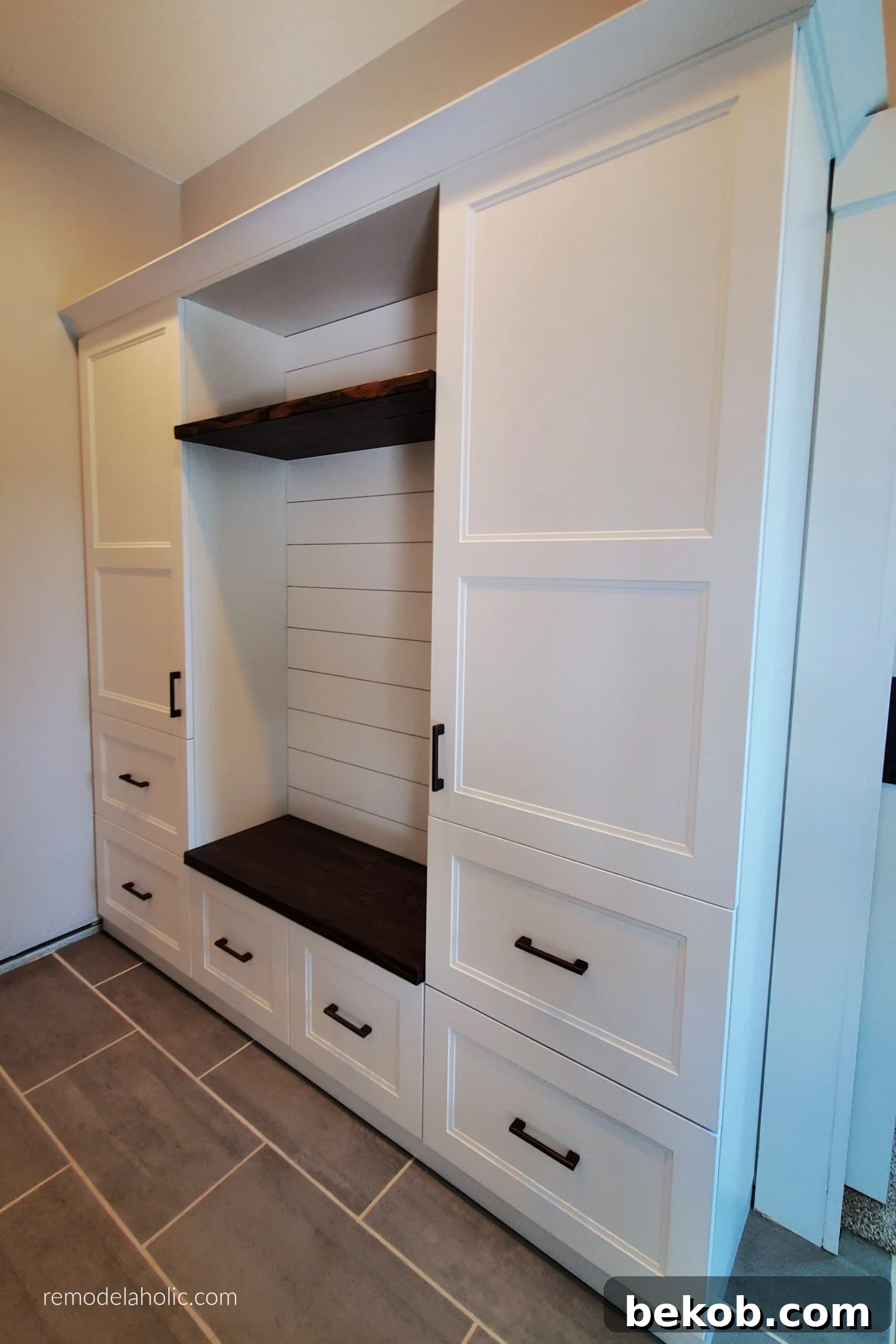 DIY Ikea Hack Built In Mudroom Bench Cabinets, Remodelaholic