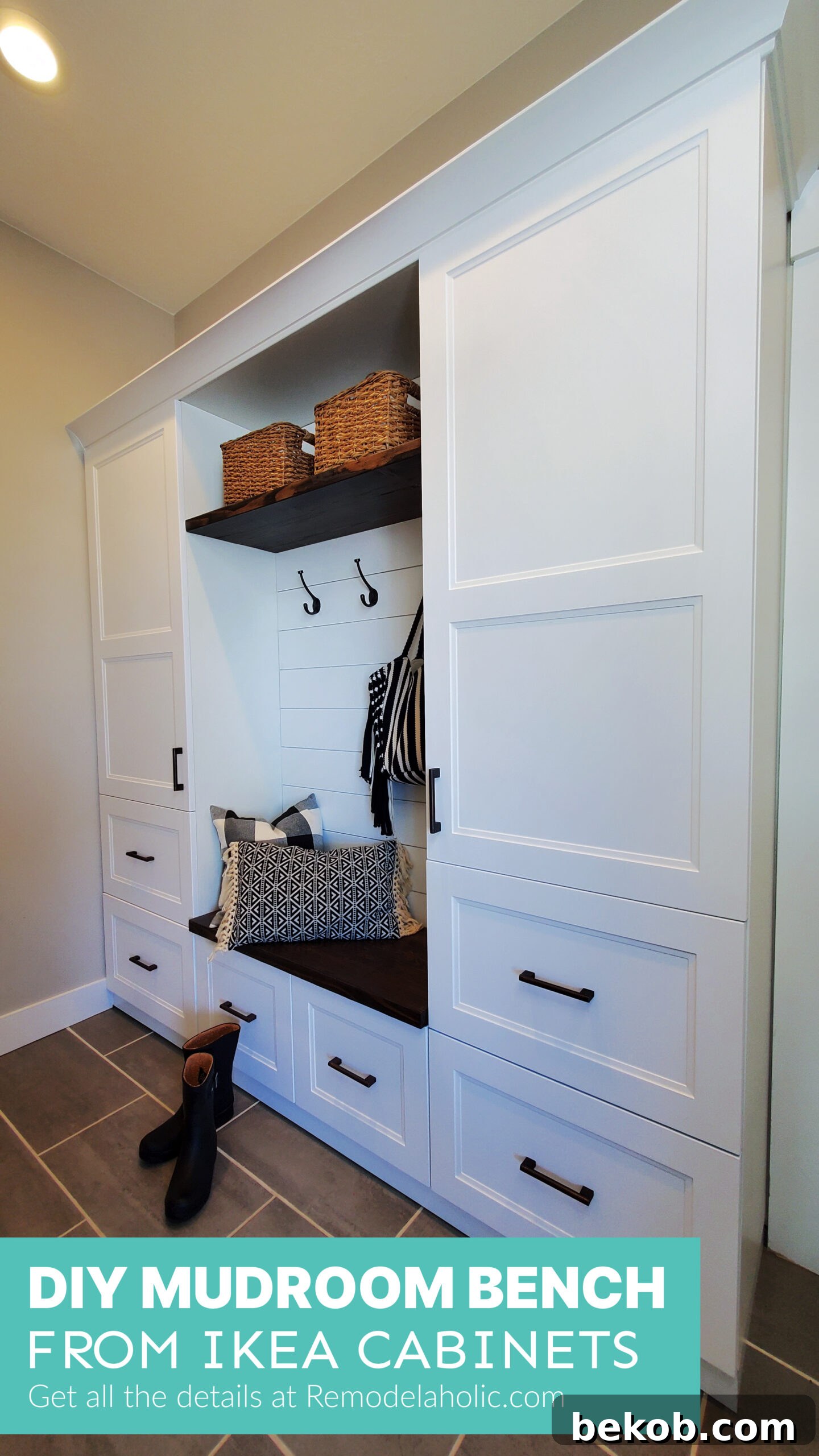 How To Build A Mudroom Bench From Ikea Cabinets And Drawers For Shoe Storage, Remodelaholic