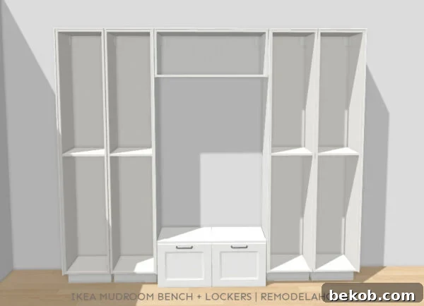 Ikea Mudroom Bench And 80 Inch Lockers Mockup Supply List DIY Tutorial, Remodelaholic