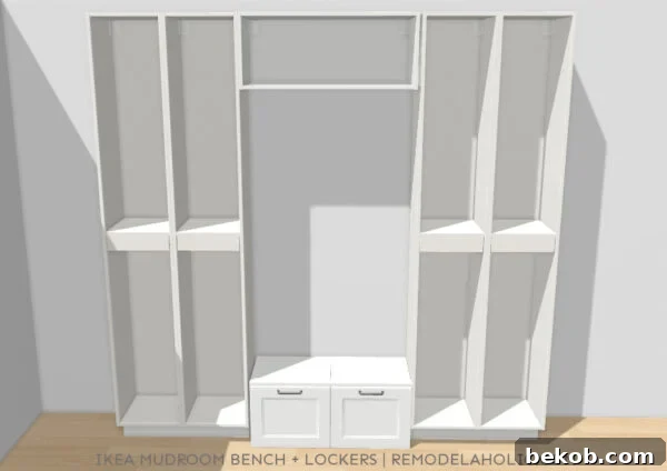 Ikea Mudroom Bench And 90 Inch Lockers Mockup Supply List DIY Tutorial, Remodelaholic