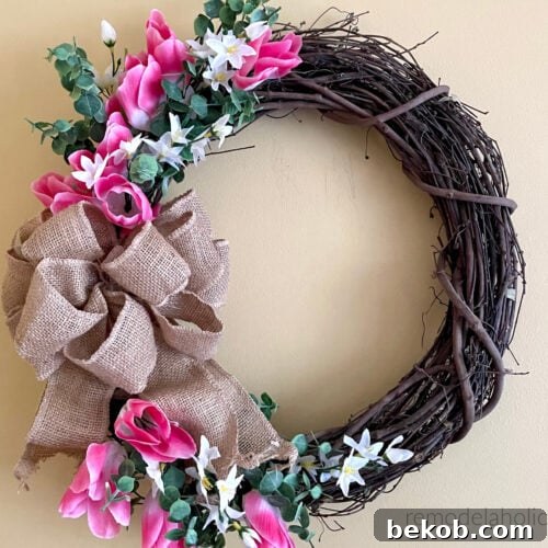 Step-by-step guide to making a Dollar Tree farmhouse spring tulip wreath