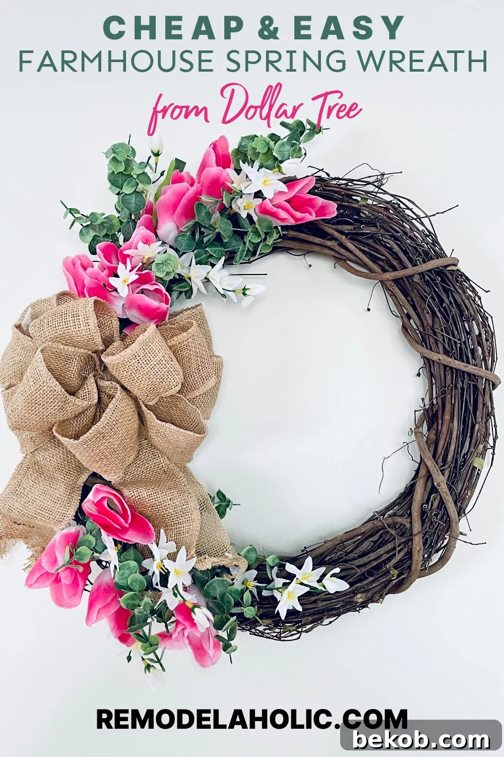 Pin this tutorial: How to make a gorgeous farmhouse spring tulip wreath from Dollar Tree