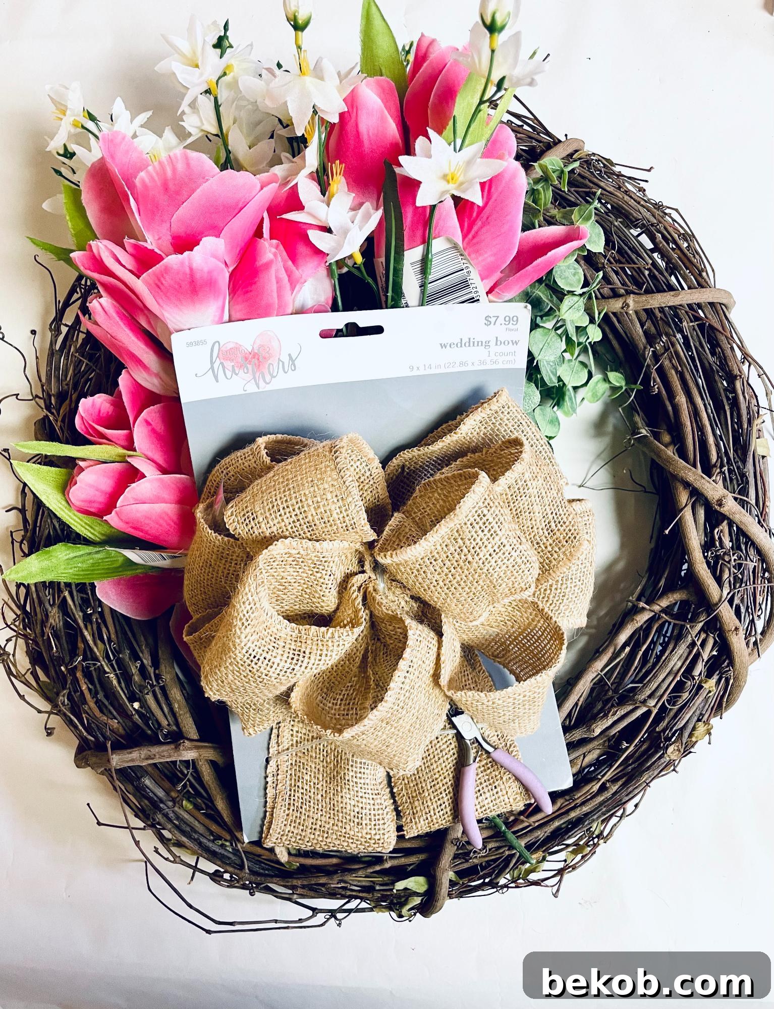 All the essential craft supplies for a DIY Dollar Tree tulip wreath