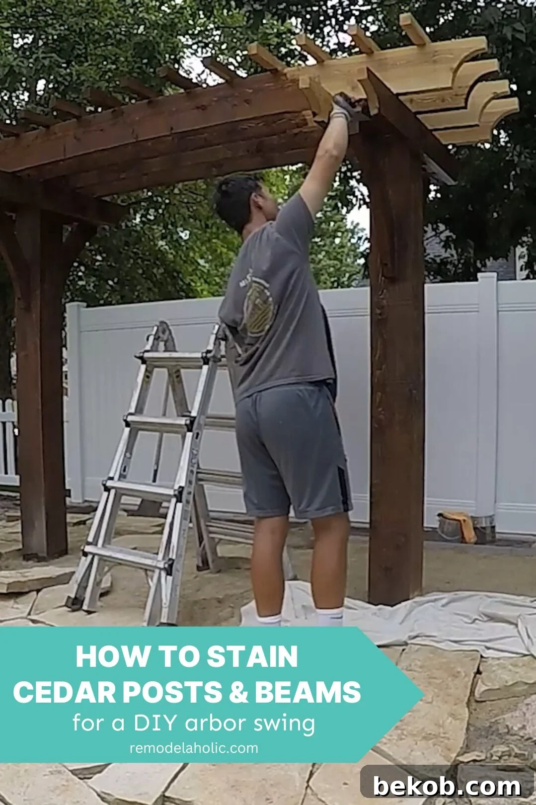 Weatherproof Your Arbor Swing: Cedar Staining Essentials 2 How To Stain Cedar Post Beams For DIY Swing Arbor, Remodelaholic