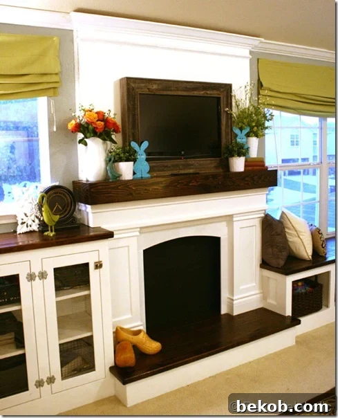 Spring Mantel Decor with Greenery and Bunnies