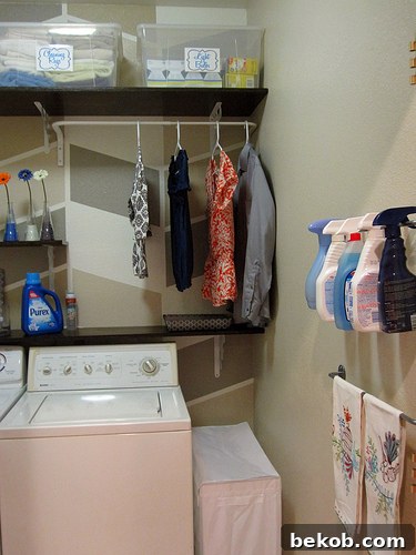 DIY Laundry Room Makeover With Herringbone Painted Wall