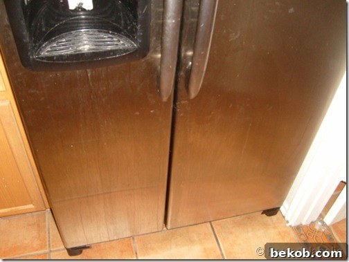 The interior of the original refrigerator, visibly unclean and neglected.