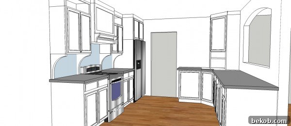 Kitchen rendering 1, showcasing a potential design aesthetic for the renovated kitchen space.