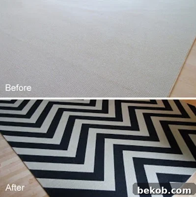 Black Chevron Stripe Painted Rug