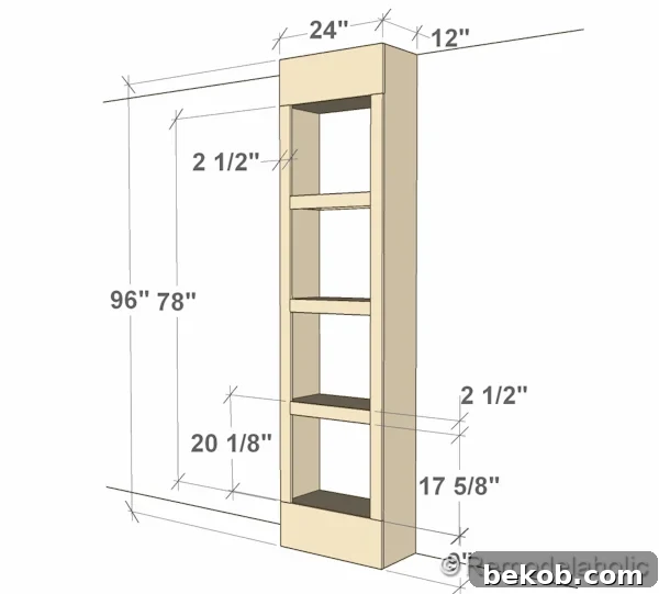 dimensions of bult-in bookshelves