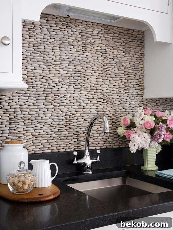 Stacked Pebbles Kitchen Backsplash