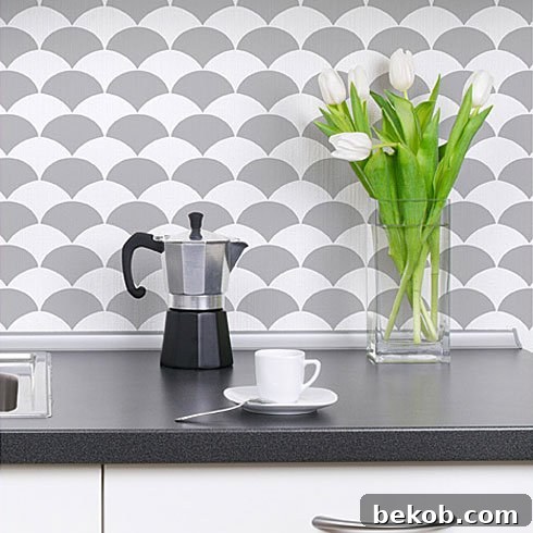 Fish Scale Stenciled Kitchen Backsplash