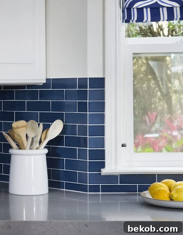 Sapphire Blue Subway Tile Kitchen Backsplash