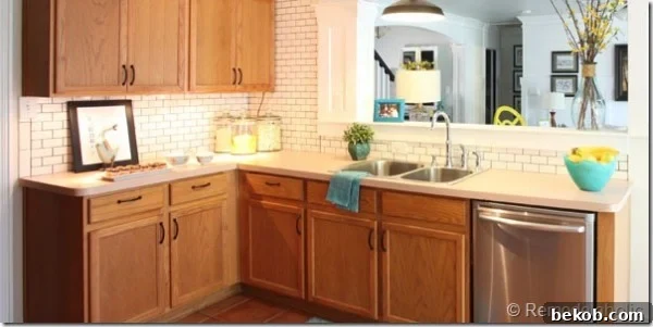 Dark Grouted Subway Tile Kitchen Backsplash