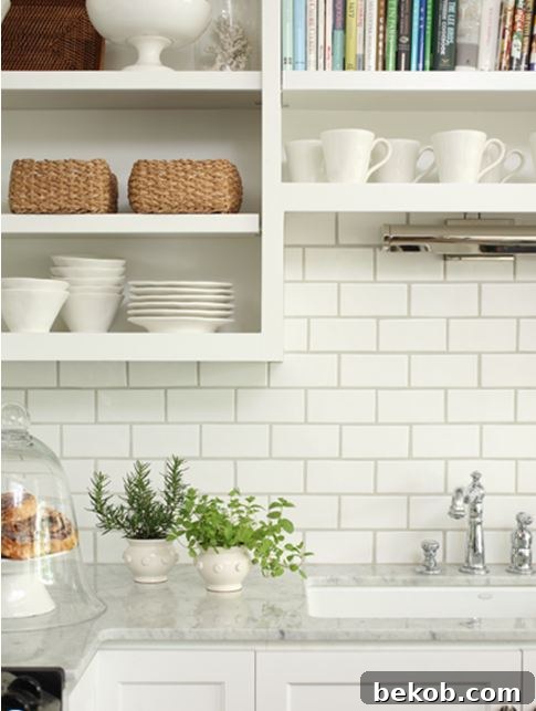 Traditional White Subway Tile Kitchen Backsplash