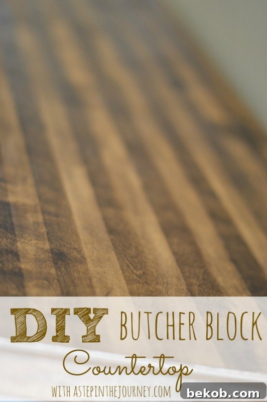 DIY faux butcher block countertop creation for a repurposed dresser, mid-process