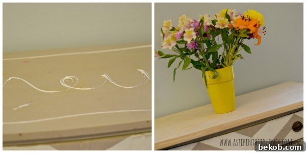 Attaching plywood faux butcher block top to a repurposed dresser base with liquid nail adhesive