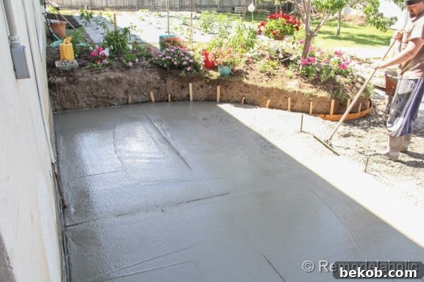 Concrete Patio Halfway Done with Control Joints