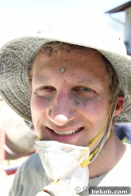 Wearing a Mask While Mixing Concrete