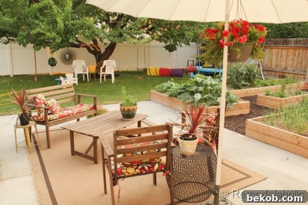 Concrete Patio with Lush Greenery