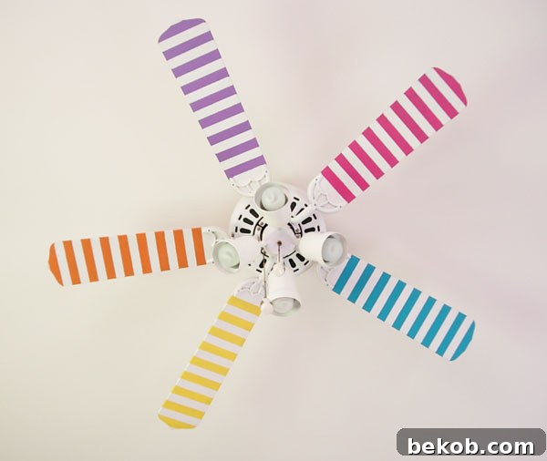 Stylish Striped Ceiling Fan Blades Decor by In My Own Style, showing patterned fan blades