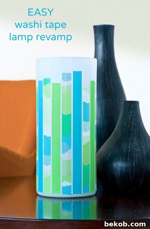 Modern IKEA Lamp Revamp with Washi Tape by Washi Tape Crafts, showing a customized lamp base