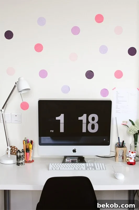 Playful Polka Dot Washi Tape Wall by Fellow Fellow, adding fun dots to a white wall