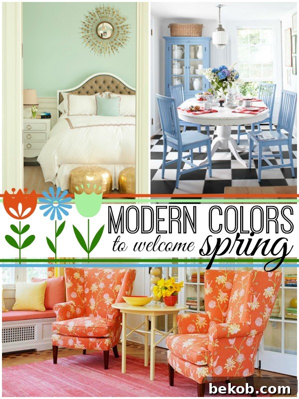 Modern Spring Colors for Home Decor Inspiration via Remodelaholic, displaying a mood board of spring tones