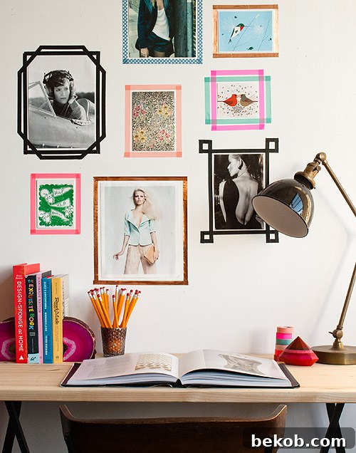 DIY Washi Tape Photo Frames Gallery by Design Sponge, showcasing framed pictures on a wall