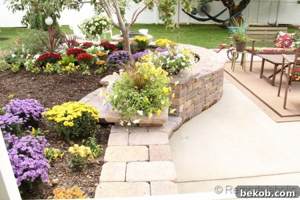 The captivating view of the vibrant fall garden from the kitchen window, perfectly framing the outdoor beauty