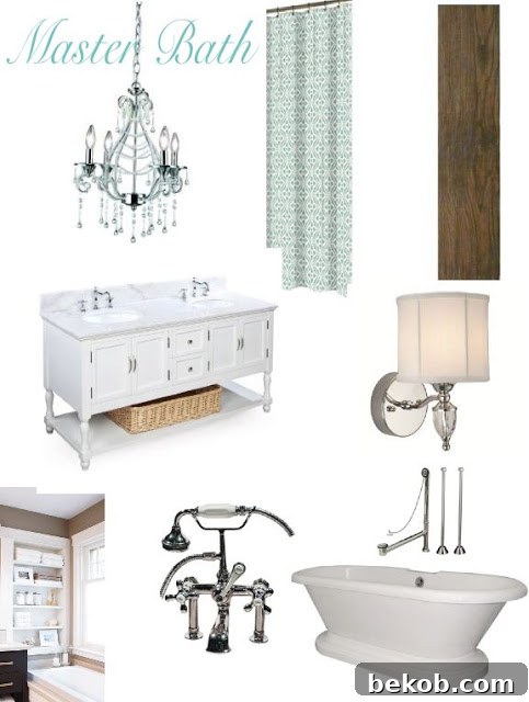 Elegant white master bath mood board and ideas